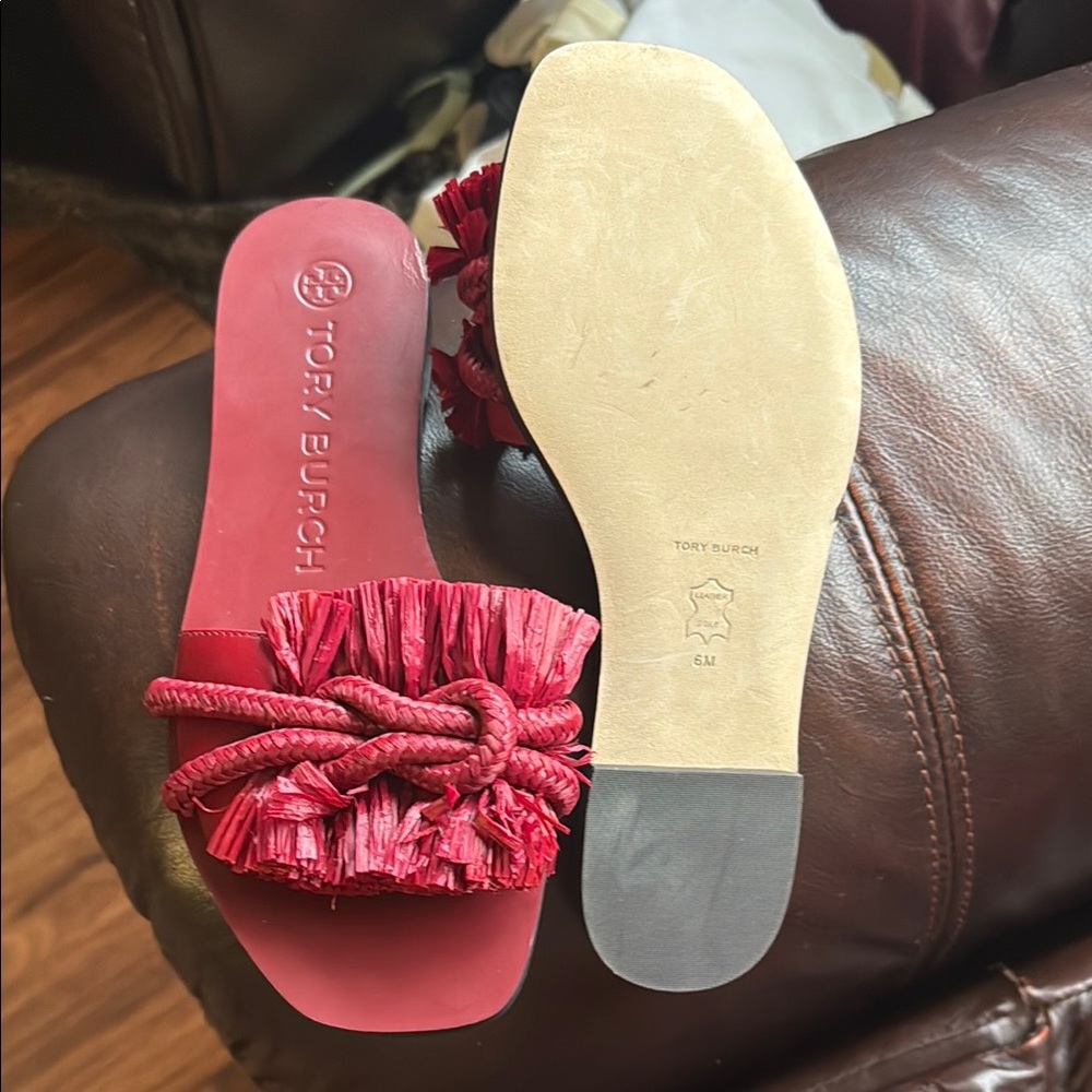 Tory Burch Red Fringe Slide Sandals